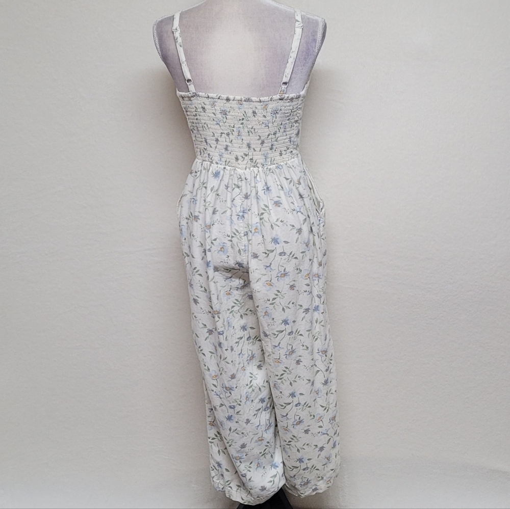 Lot Jumpsuits Derek Heart Blue Tropical Tie-Waist Old Navy Floral Linen S-M - Picture 14 of 16